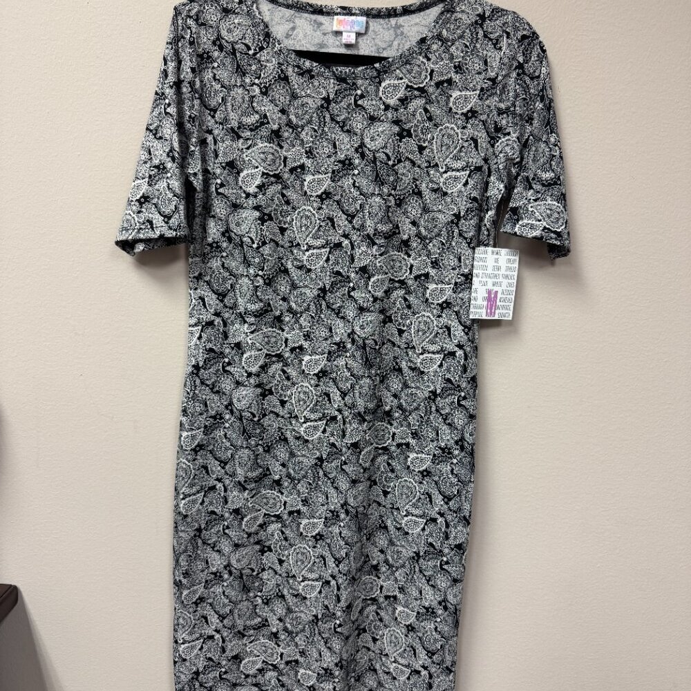 LuLaRoe Julia  Dress  Black and Cream Paisley NWT size M